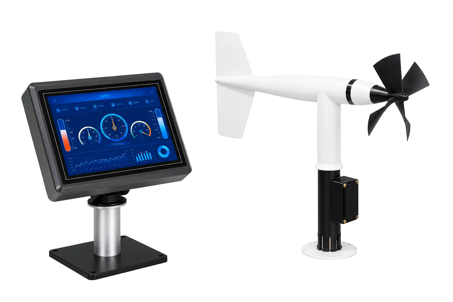 AeroSense-WS70 wind sensor with marine touchscreen display three-quarter right view